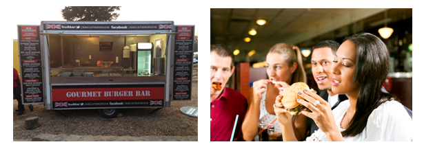 Gourmet Burger Van and Customer eat burger at a party