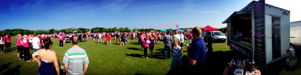 Panoramic view of the race day cafe at a race for life