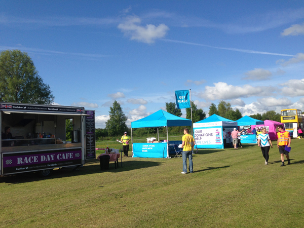 Race day cafe setup and ready to go on a summers morning at race for life