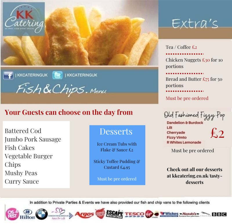 fish and chip menu from kk catering for parties weddings and events 