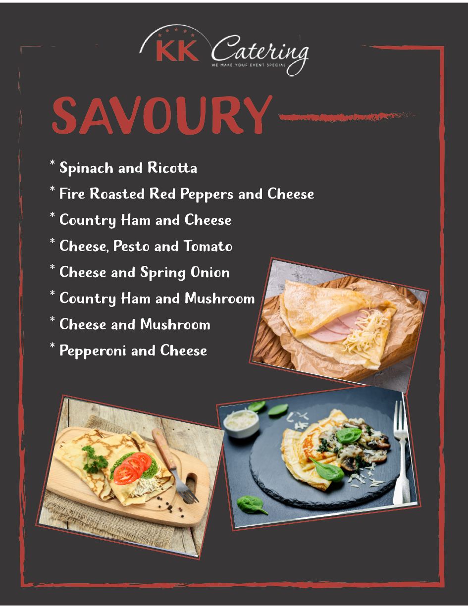 KK Catering Savoury Crepes Menu